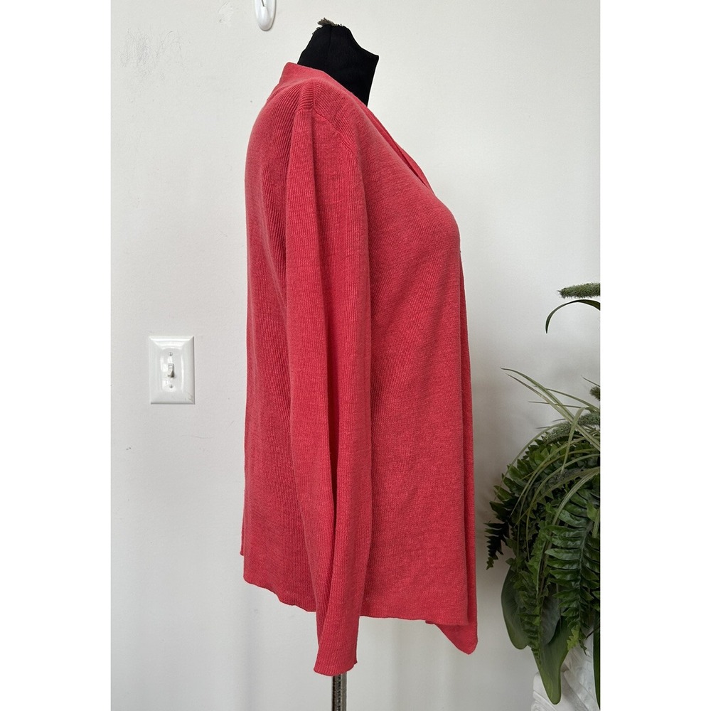 Eileen Fisher Orange Pink 100% Organic Linen Slouchy Knit Cardigan Open Front L - Picture 2 of 5